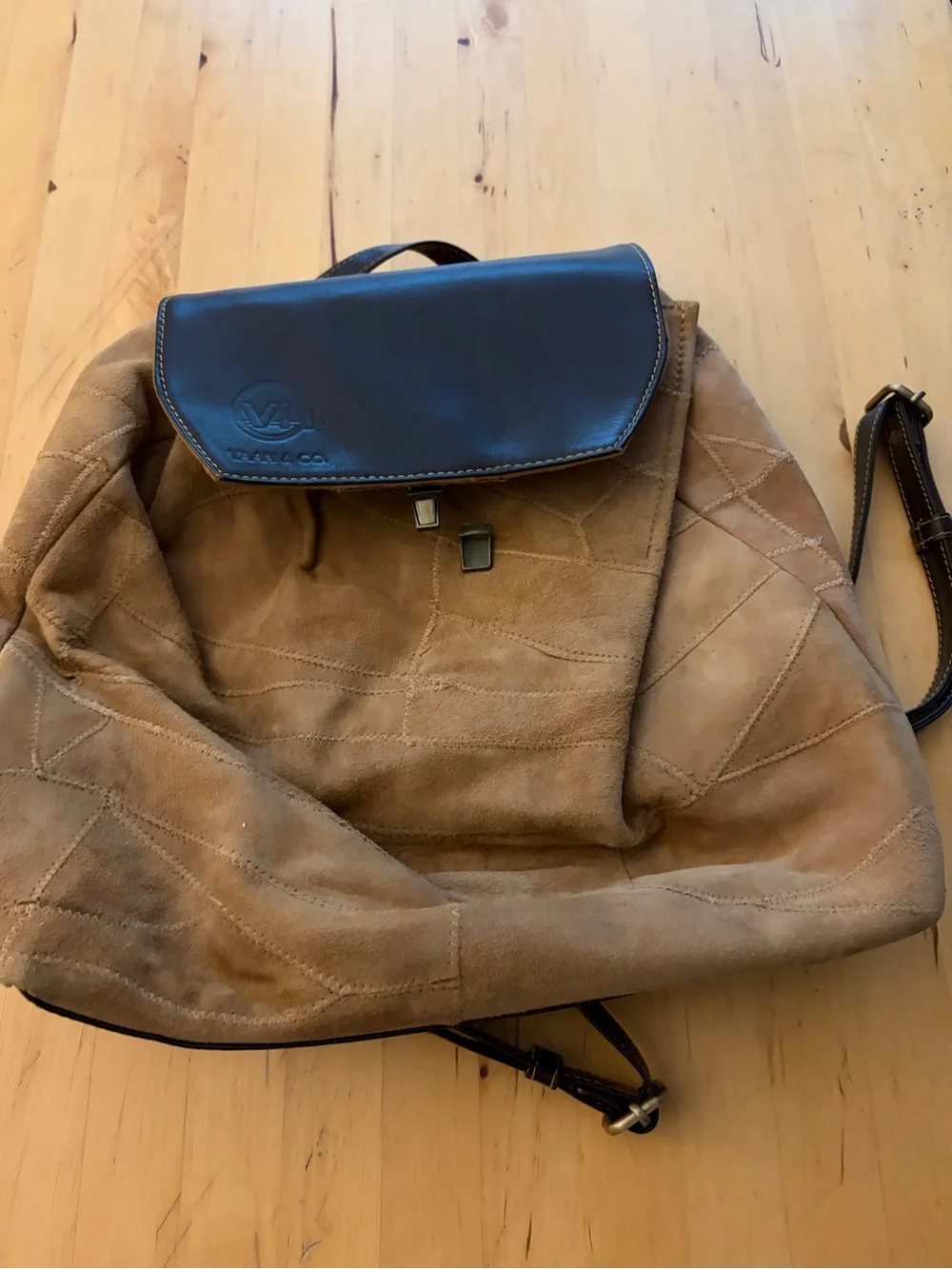 Suede and Leather Flap Backpack - Tan